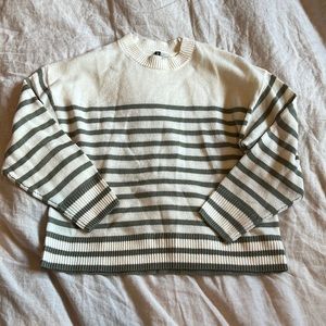 NWOT Green & Cream Striped Sweater with Ribbed Details